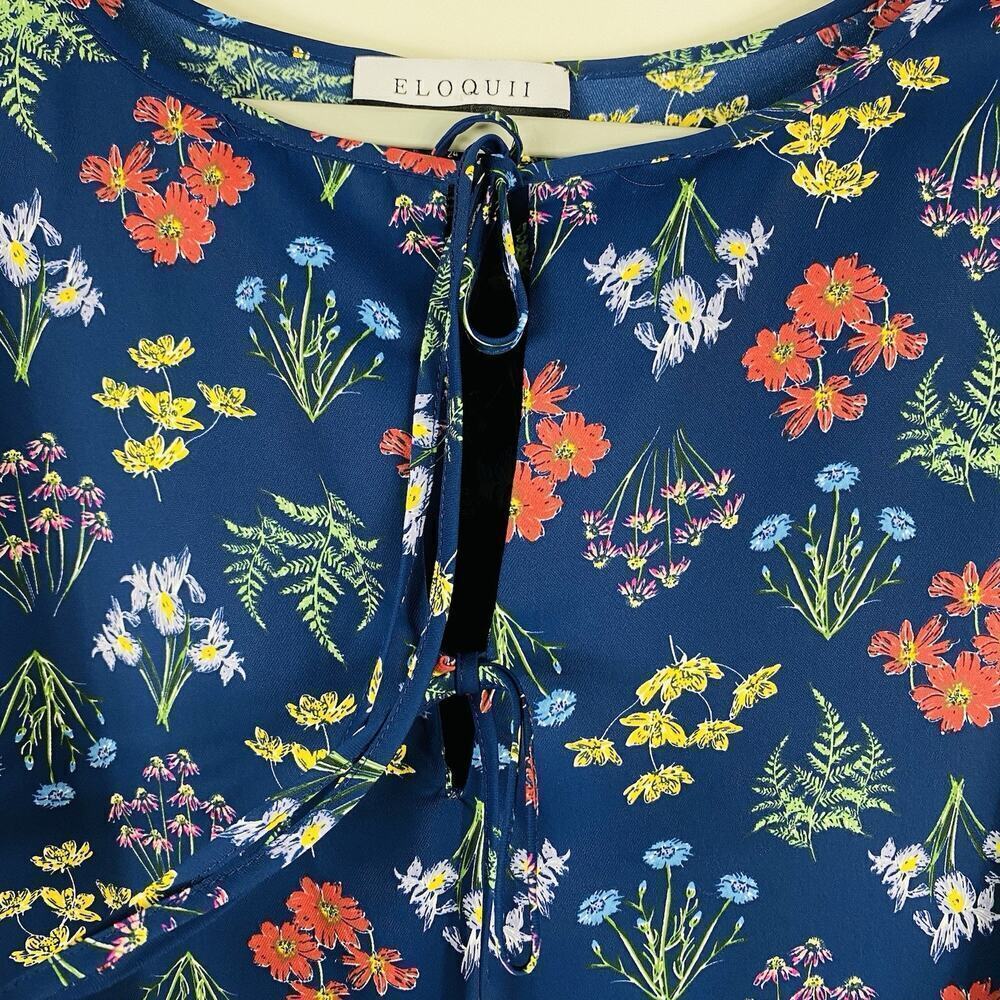 Eloquii Size 24 Elements Floral Print Balloon Sleeve Blouse Top Blue - Picture 5 of 7